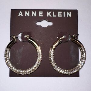 Anne Klein Pave Crystal Tubular Hoop Earrings Like New with Macy's Box